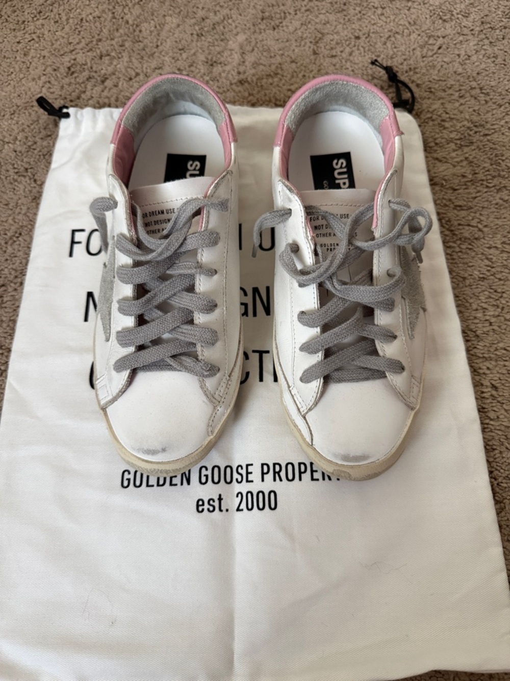 Golden Goose White Leather Low-Top Sneakers with Pink Heel